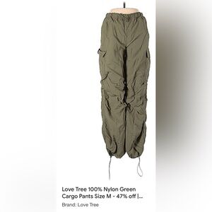 Love Tree 100% Nylon Green Cargo Pants Sz M 5 pockets
